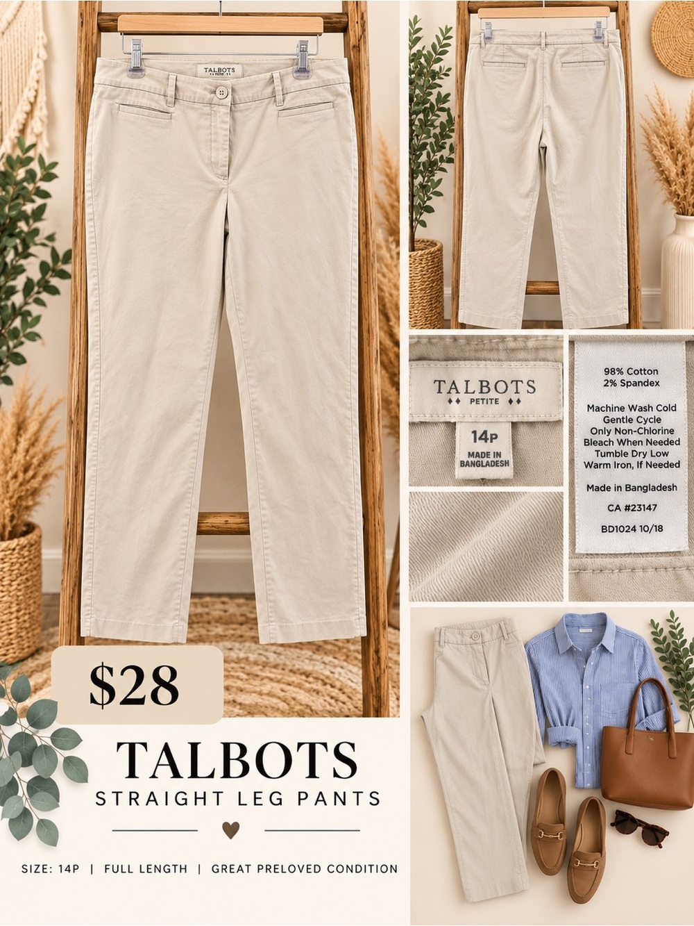 Talbots Petite Straight Leg Pants in Light Stone